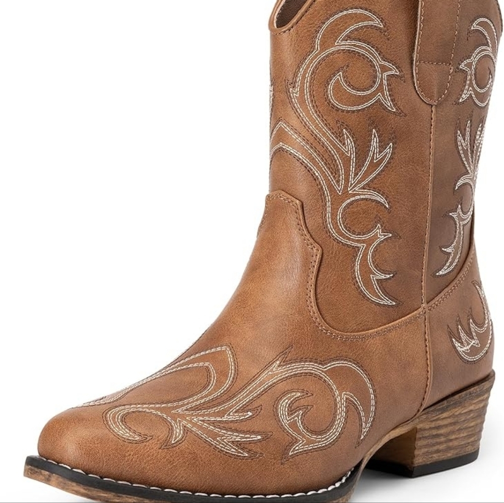 Cowboy Cowgirl Western Boots Embroidered Stitched Ankle Boots Square Size 8